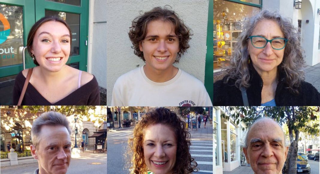 New friends encountered on the streets of Santa Cruz: clockwise from top left, Brianna, Eliot, Robin, Lorenzo, Jennifer, Dave.