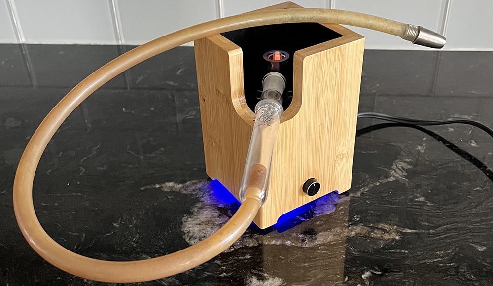 Ditanium dry-herb vaporizer with wooden base, glass tube and hose