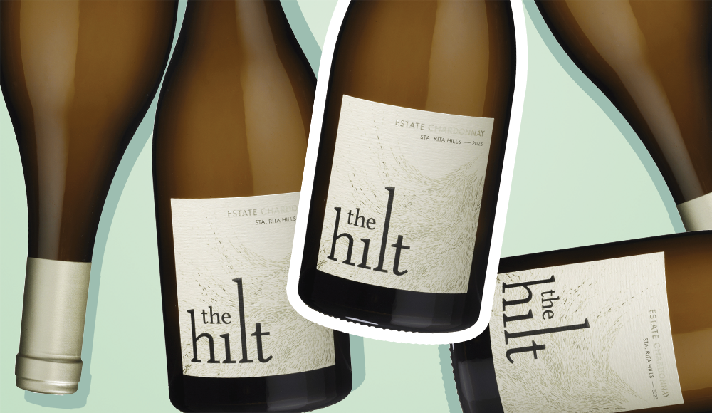 Bottles of The Hilt Estate 2023 Estate Chardonnay from the Santa Rita Hills.