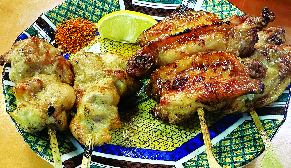 Grilled chicken wings and chicken kneecap yakitori at Toriman Japanese Market in Capitola.
