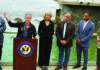Save Our Shore Rep. Jimmy Panetta and Central Coast officials gather at a Monterey Bay Aquarium news conference opposing offshore drilling.