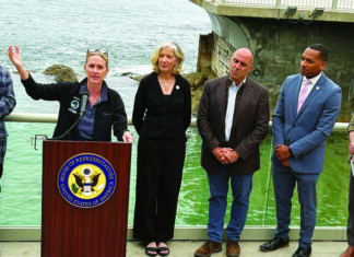 Save Our Shore Rep. Jimmy Panetta and Central Coast officials gather at a Monterey Bay Aquarium news conference opposing offshore drilling.