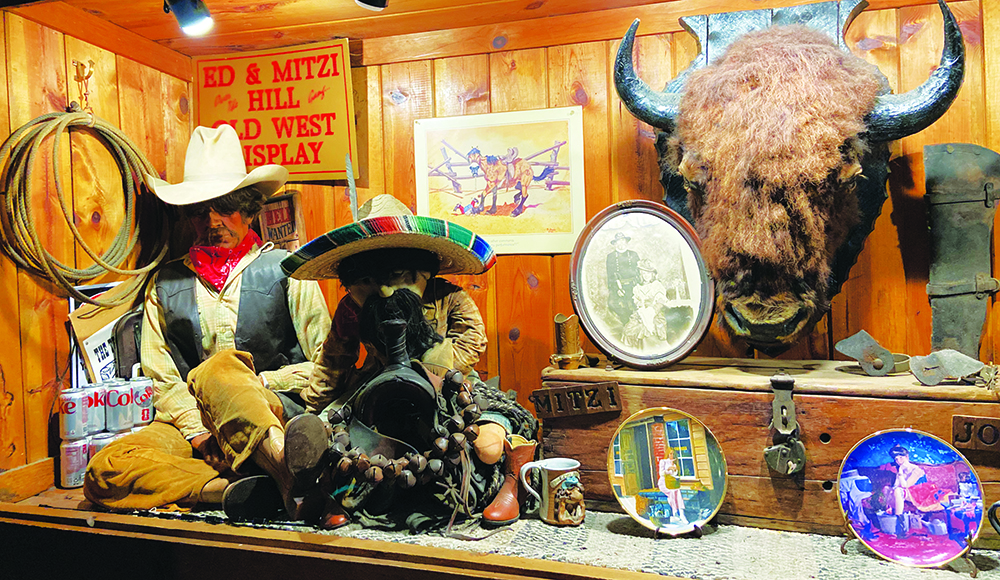 Western artifacts and decorations inside the Over The Hill Gang Saloon.