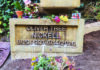 Seedlings of Inspiration Oliver Tree Nickell’s flower-covered grave at Evergreen Cemetery