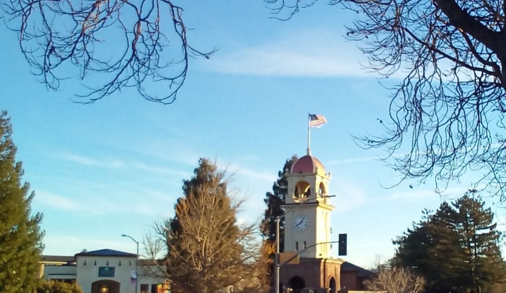 Santa Cruz Clock Tower at the intersection of Pacific Avenue and Water Street.