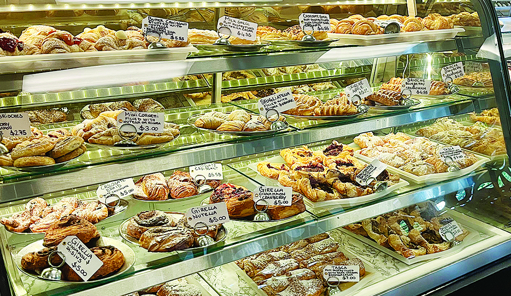 Display case filled with Italian pastries at La Placa Italian Cuisine in Scotts Valley.