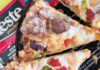 Rest in Pizza Alt text: Close-up of baked Mama Celeste pizza slices with sausage and diced peppers resting on Celeste packaging.